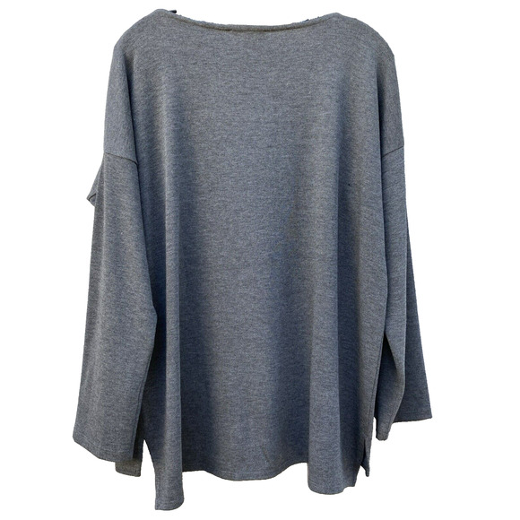 Karen Kane Long Sleeve Gray Pullover Top w/ Front Denim Pocket Sz L Cotton Blend - Picture 3 of 11